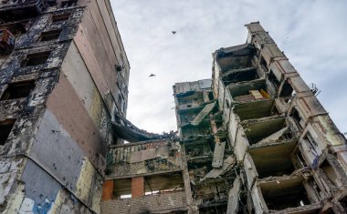 destroyed and burned houses in the city Russia Ukraine war