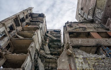 destroyed and burned houses in the city Russia Ukraine war