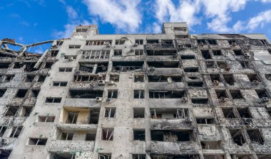 destroyed and burned houses in the city Russia Ukraine war