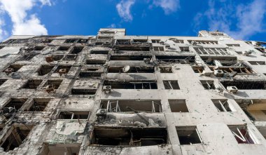 destroyed and burned houses in the city Russia Ukraine war