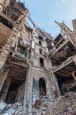 destroyed and burned houses in the city Russia Ukraine war