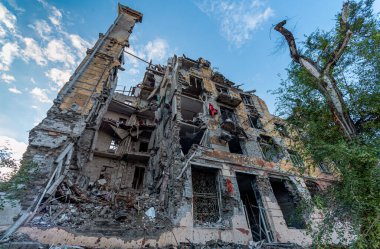 destroyed and burned houses in the city Russia Ukraine war