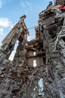 destroyed and burned houses in the city Russia Ukraine war