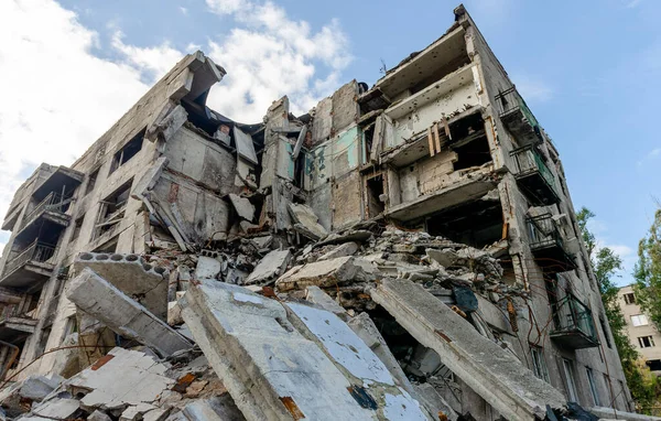 Destroyed Burned Houses City Russia Ukraine War — Fotografia de Stock