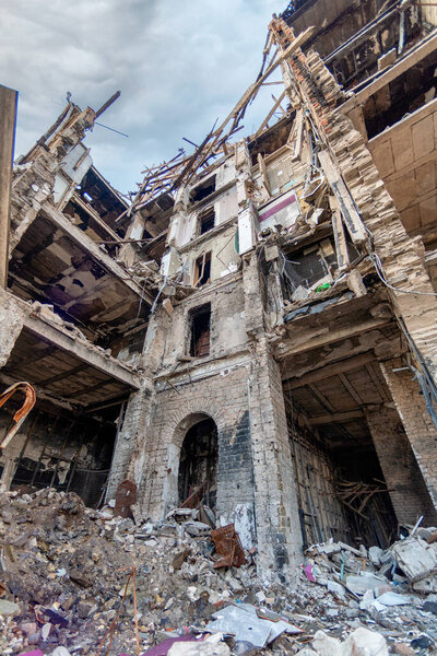 destroyed and burned houses in the city Russia Ukraine war