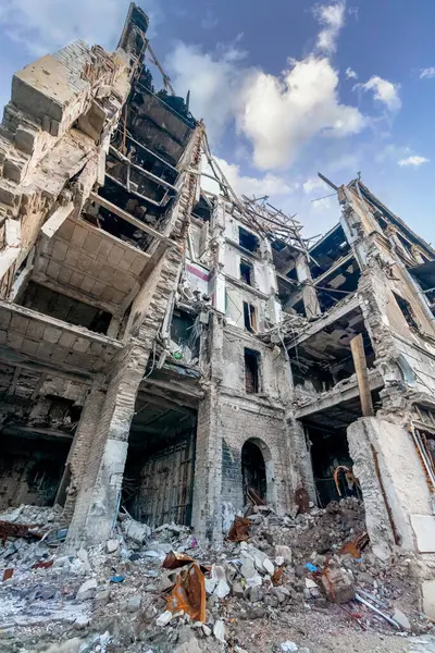 Casas Destruídas Queimadas Cidade Durante Guerra Ucrânia — Fotografia de Stock