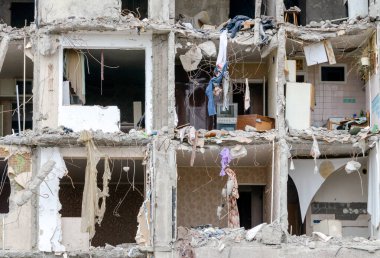 destroyed and burned houses in the city Russia Ukraine war