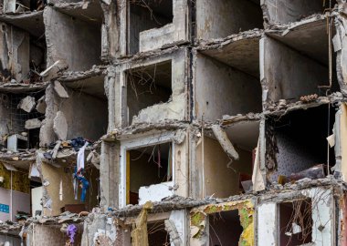 destroyed and burned houses in the city Russia Ukraine war