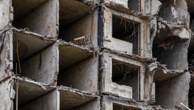destroyed and burned houses in the city Russia Ukraine war