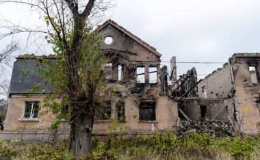 destroyed and burned houses in the city Russia Ukraine war