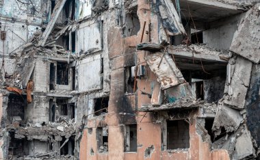 destroyed and burned houses in the city Russia Ukraine war