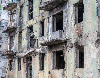 destroyed and burned houses in the city Russia Ukraine war