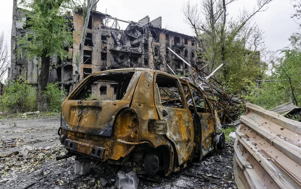 Damaged Looted Cars City Ukraine War Russia — Stockfoto