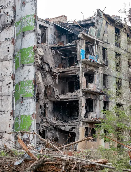 Destroyed Burned Houses City Russia Ukraine War — Foto Stock