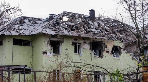 Destroyed Burned Houses City War Ukraine — Φωτογραφία Αρχείου
