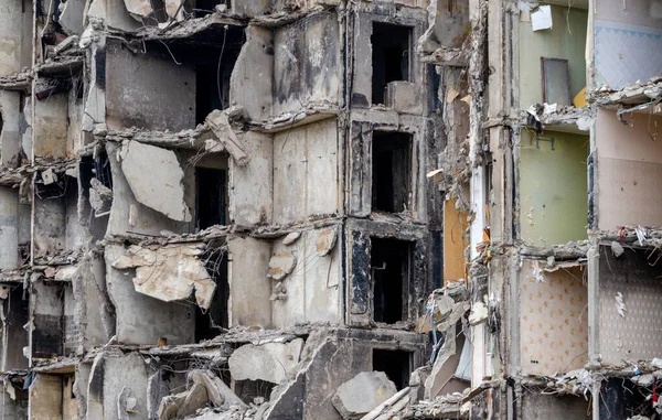 Разрушенные Сожженные Дома Городе Время Войны Украине Стоковое Фото