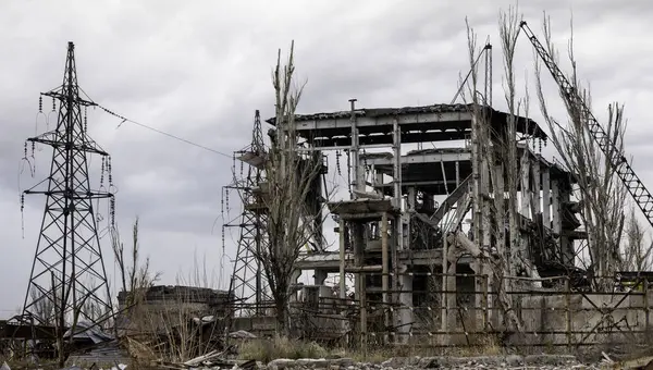 Destroyed Buildings Workshop Azovstal Plant Mariupol War Ukraine Russia — Stock fotografie