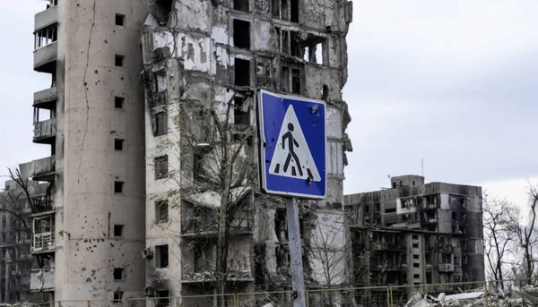 Destroyed Burned Houses City War Ukraine — Zdjęcie stockowe