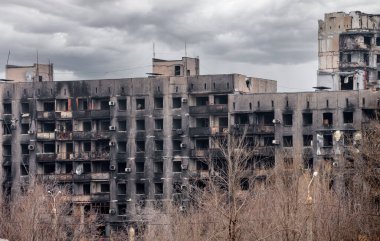 Ukrayna 'daki savaş sırasında şehirdeki evleri yakıp yıktılar.