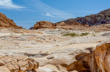 rocky mountains in the desert and blue sky with clouds in Egypt
