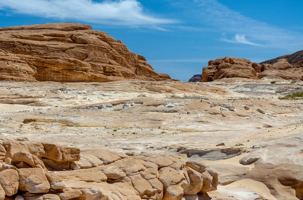 rocky mountains in the desert and blue sky with clouds in Egypt