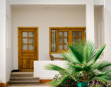 Beyaz resort ev ile bir yeşil tropikal bitki