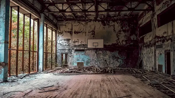 abandoned school gym in Chernobyl