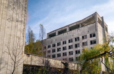 old abandoned hotel in the empty city of Chernobyl without people in Ukraine