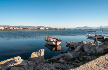 boat on the pier in the Aegean Sea in Greece without people
