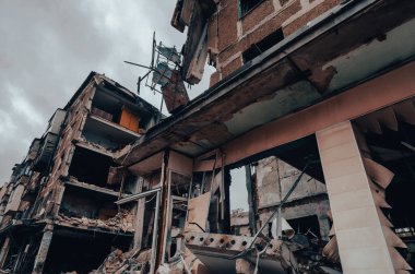 destroyed and burned houses in the city Russia Ukraine war