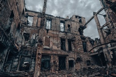 destroyed and burned houses in the city Russia Ukraine war