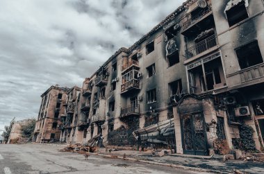 destroyed and burned houses in the city Russia Ukraine war