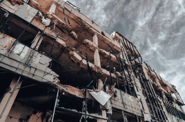 destroyed and burned houses in the city Russia Ukraine war