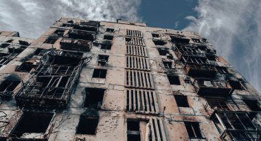 destroyed and burned houses in the city Russia Ukraine war