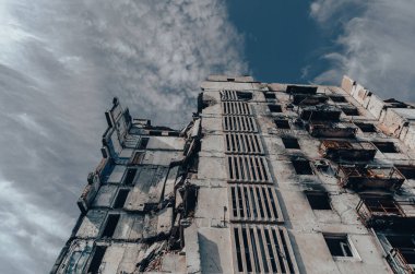 destroyed and burned houses in the city Russia Ukraine war