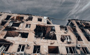 destroyed and burned houses in the city Russia Ukraine war