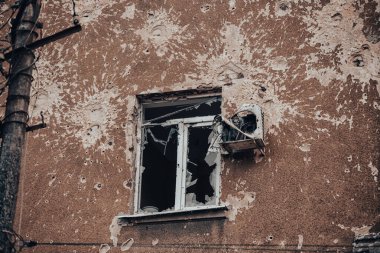 destroyed and burned houses in the city Russia Ukraine war