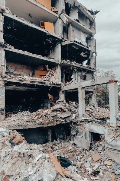 Разрушенные Сожженные Дома Городе Время Войны Украине — стоковое фото
