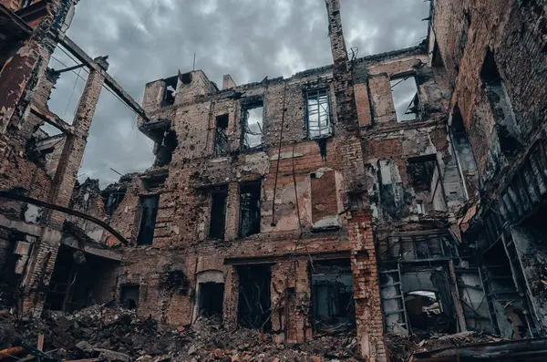 destroyed and burned houses in the city Russia Ukraine war
