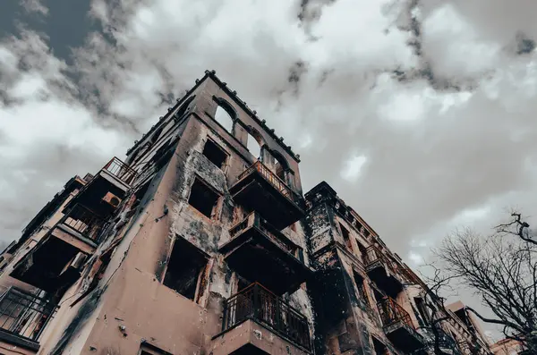 destroyed and burned houses in the city Russia Ukraine war