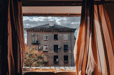 destroyed and burned houses in the city Russia Ukraine war