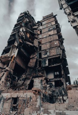 destroyed and burned houses in the city Russia Ukraine war