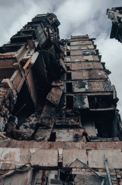 destroyed and burned houses in the city Russia Ukraine war