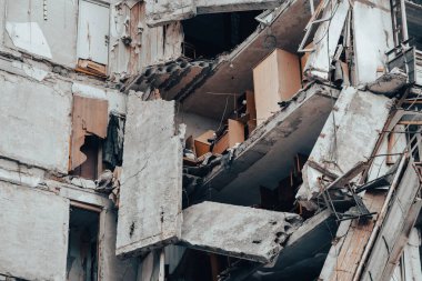 destroyed and burned houses in the city Russia Ukraine war