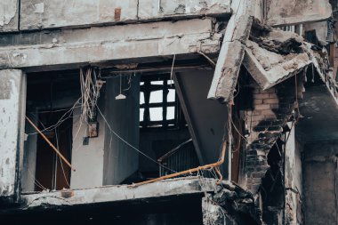 destroyed and burned houses in the city Russia Ukraine war