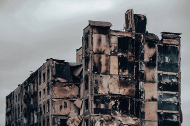 destroyed and burned houses in the city Russia Ukraine war