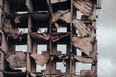 destroyed and burned houses in the city Russia Ukraine war