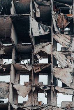 destroyed and burned houses in the city Russia Ukraine war