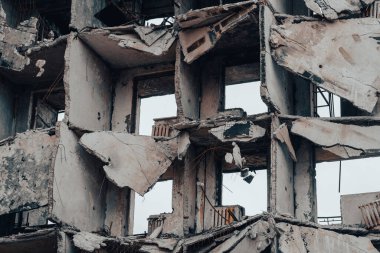 destroyed and burned houses in the city Russia Ukraine war