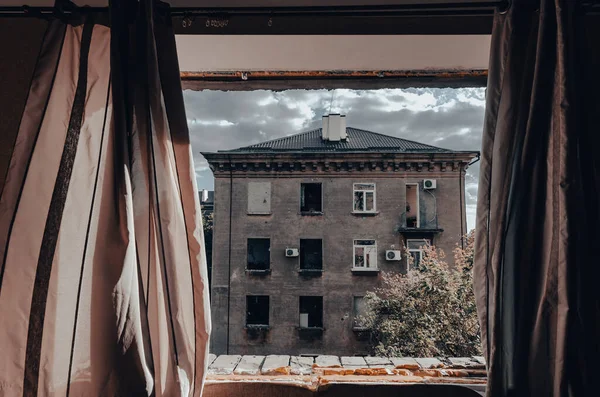 destroyed and burned houses in the city Russia Ukraine war